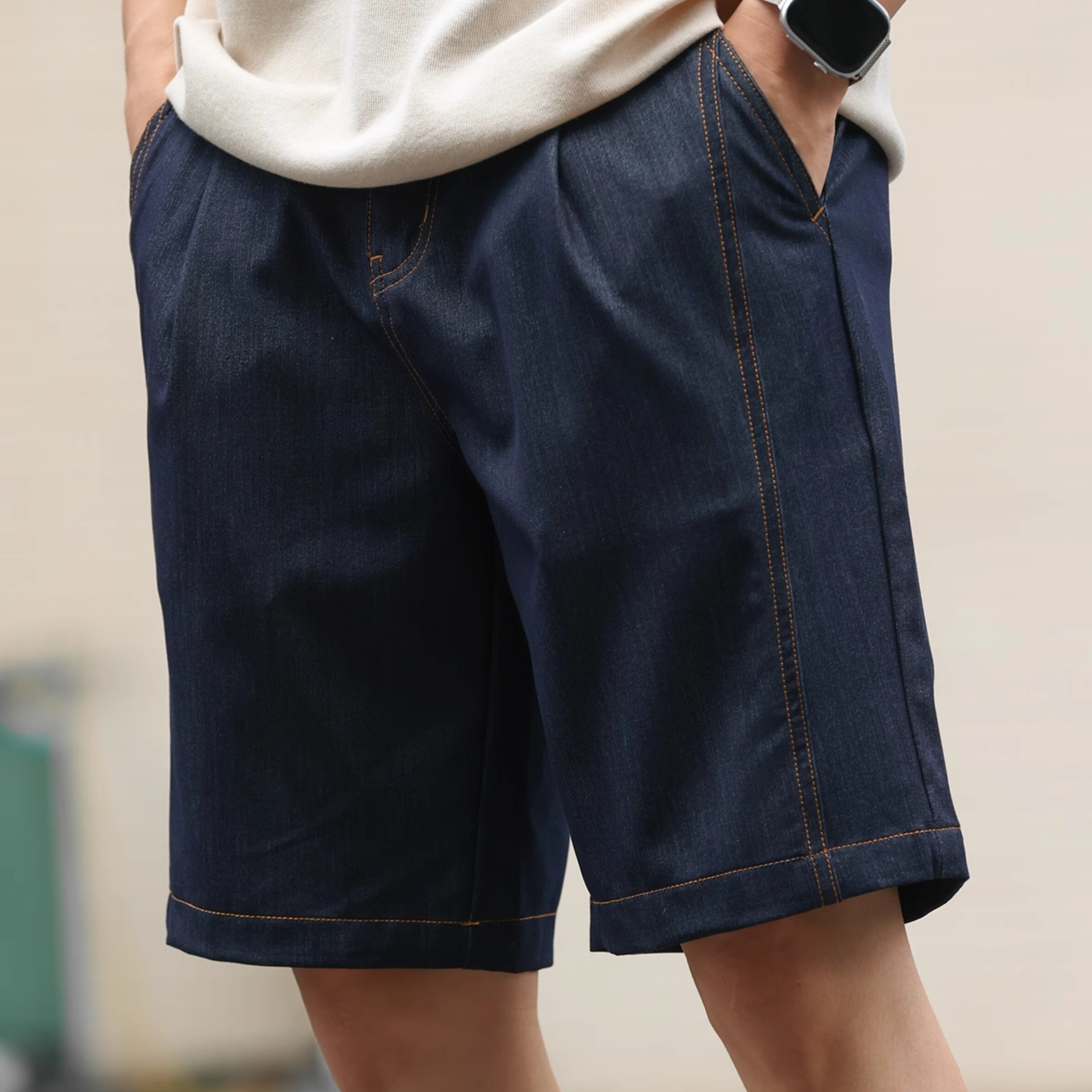 American retro men's wrinkle resistant and easy to maintain casual thin denim shorts