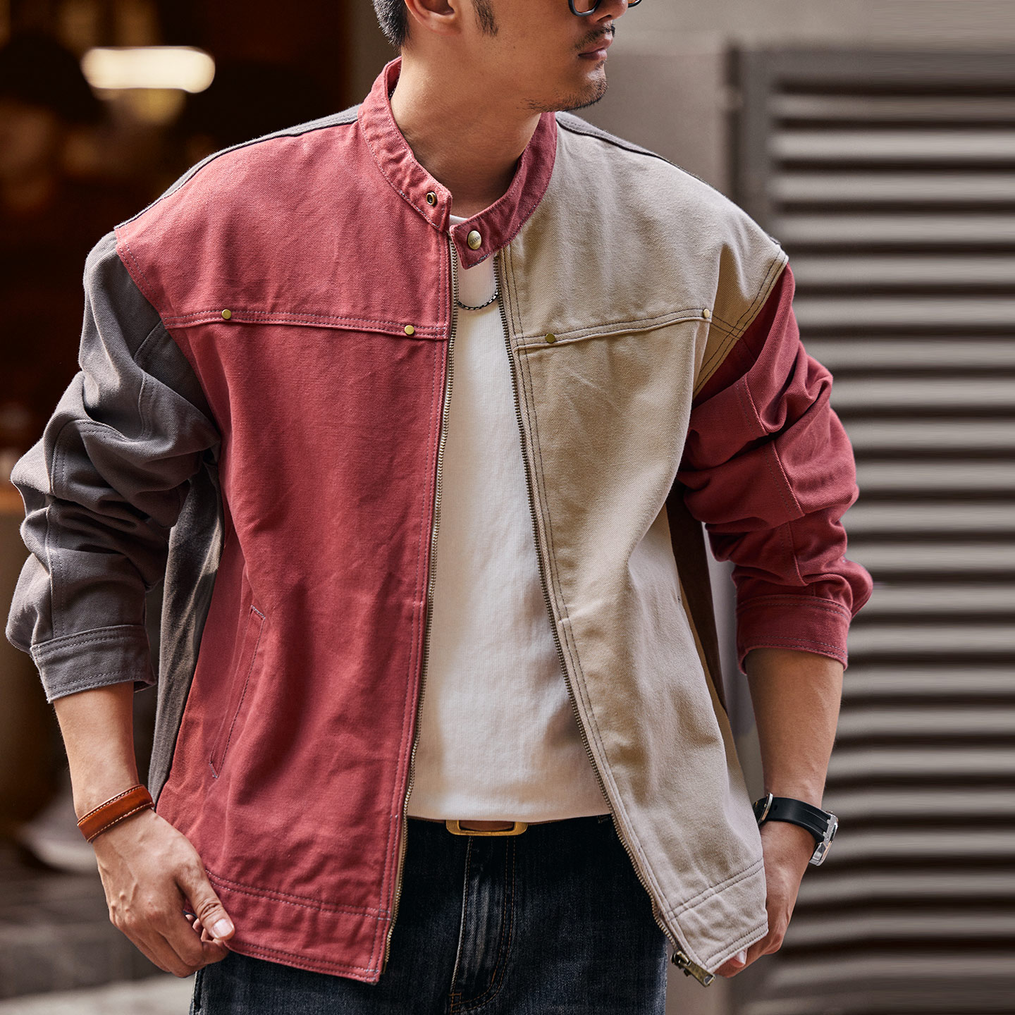 American Style Color Blocked Harrington Men'S 2025 Casual Hunting Jacket