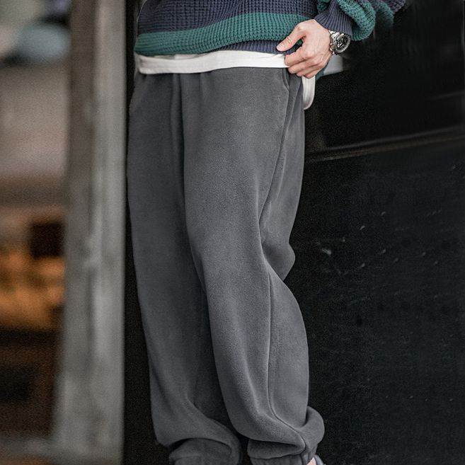 Maden double-sided shaker fleece drawstring sweatpants padded warm sports leisure straight pants