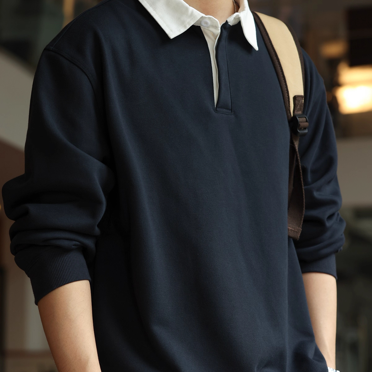 American Retro 390g Heavyweight Contrasting Color Men'S College Style Polo Shirt