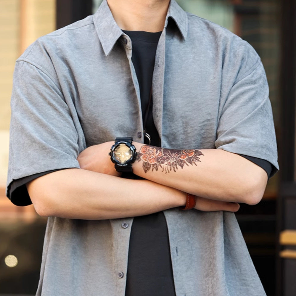 Summer casual men's American loose wrinkle resistant high-end short sleeved shirt