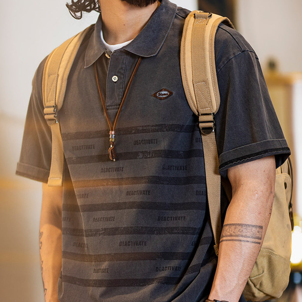 American striped printed men's summer pure cotton retro polo shirt