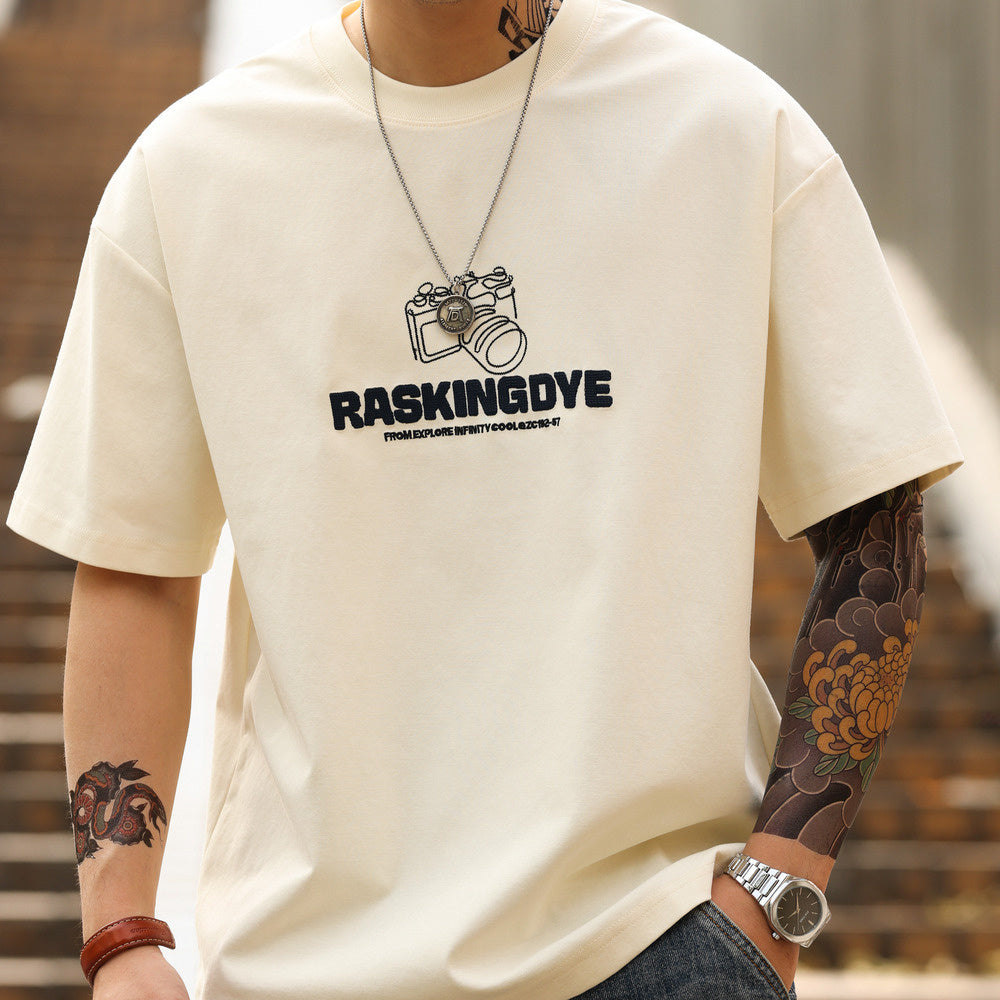 American casual printed 210G Men's loose cotton short sleeved T-shirt