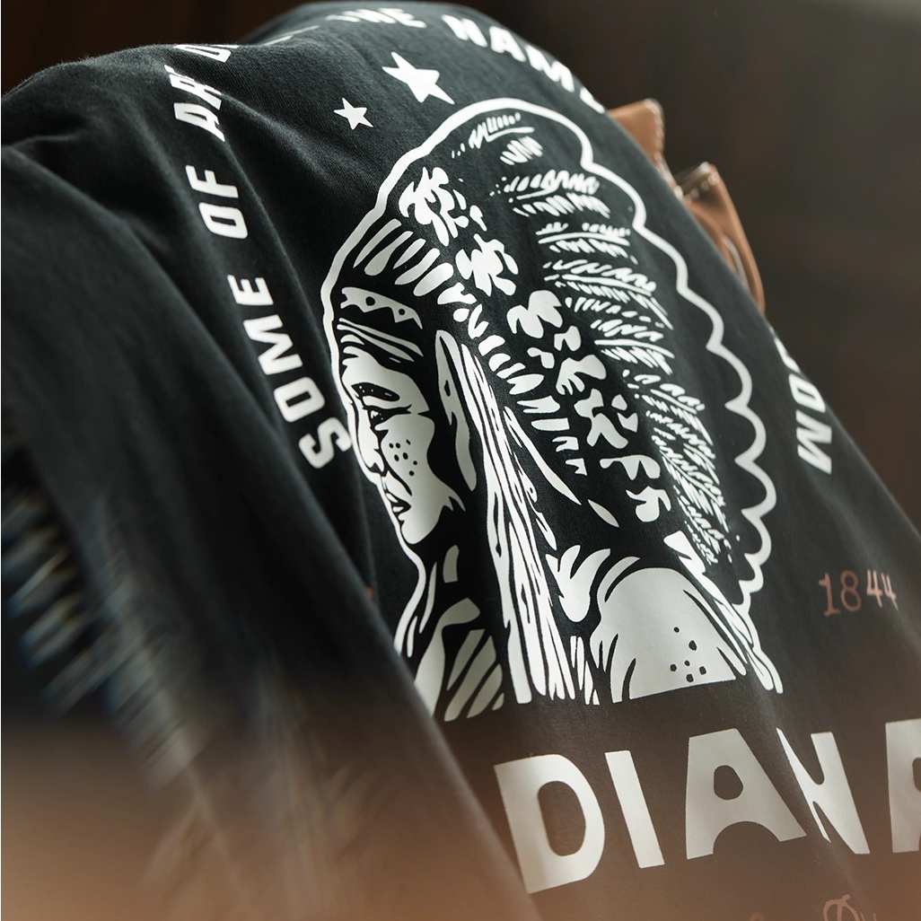 American Retro Indian Chief Portrait Print Men'S Loose Round Neck Long Sleeved T-Shirt