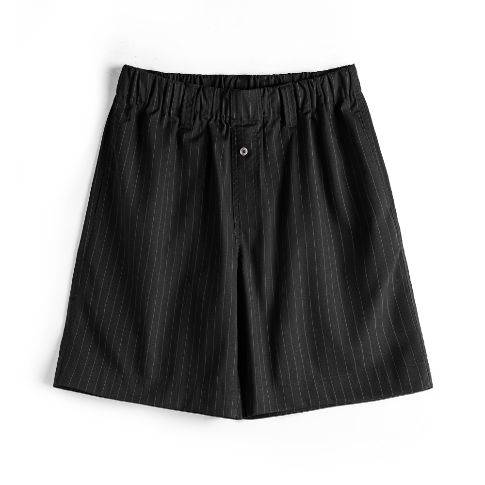 Summer Japanese vertical striped gray cityboy elastic waist straight leg suit shorts