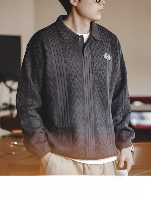 Madden jacquard knitted polo shirt preppy roll-neck pullover sweater