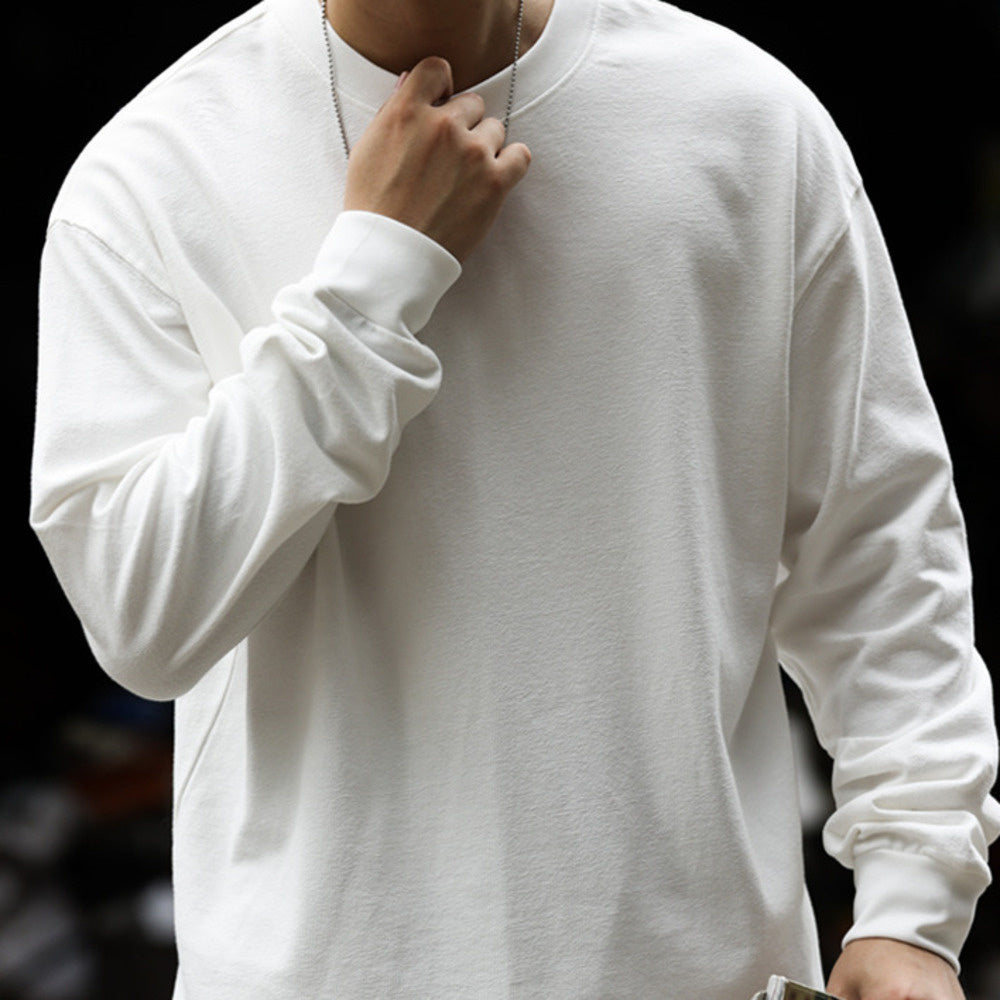 Autumn casual 280g MLS cotton long sleeved T-shirt men's loose fine jacquard texture base shirt