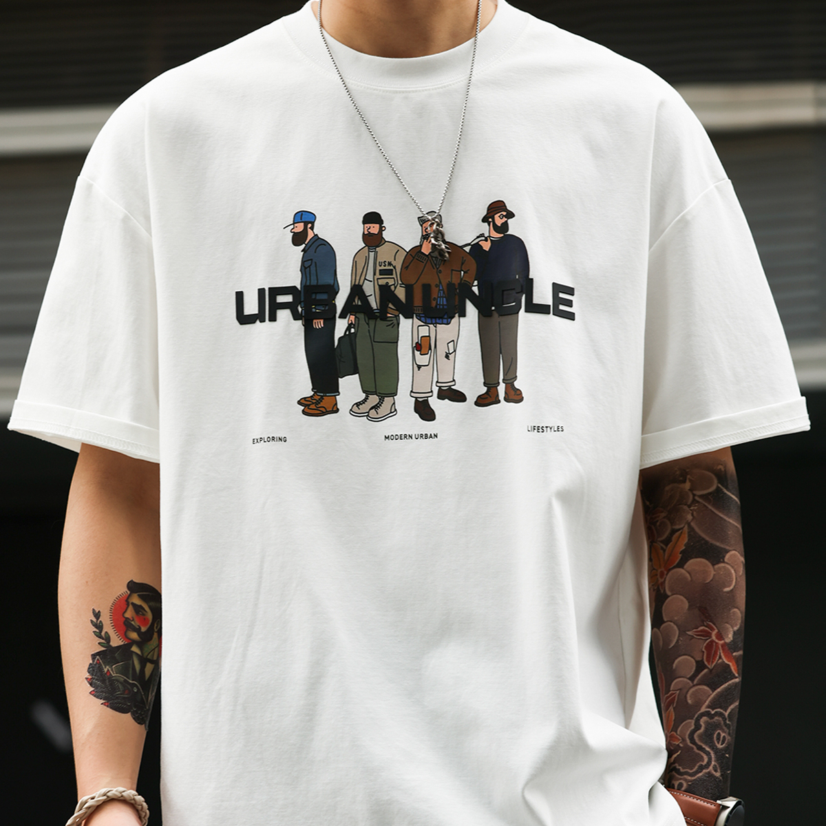 American casual printed men's summer 220g cotton short sleeved T-shirt