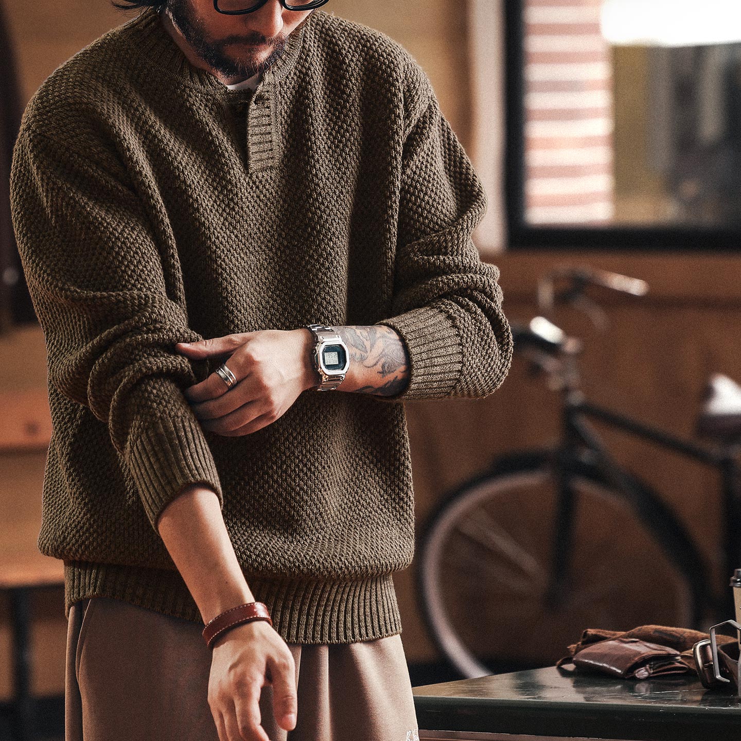 American Retro Henry Collar Men'S New Loose Old Money Style Knitted Sweater