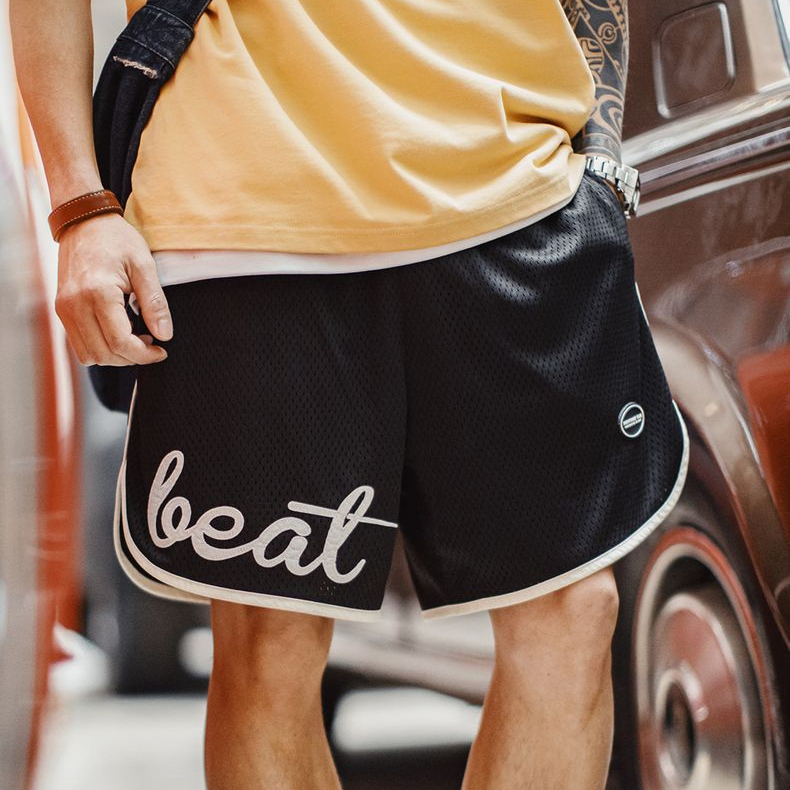 American black double-layer mesh basketball style breathable beach shorts