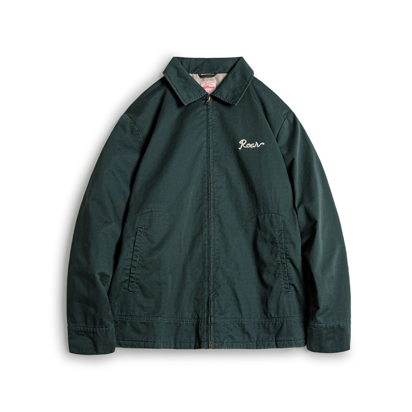 American retro embroidery lapel, dark green pure cotton long sleeved shirt