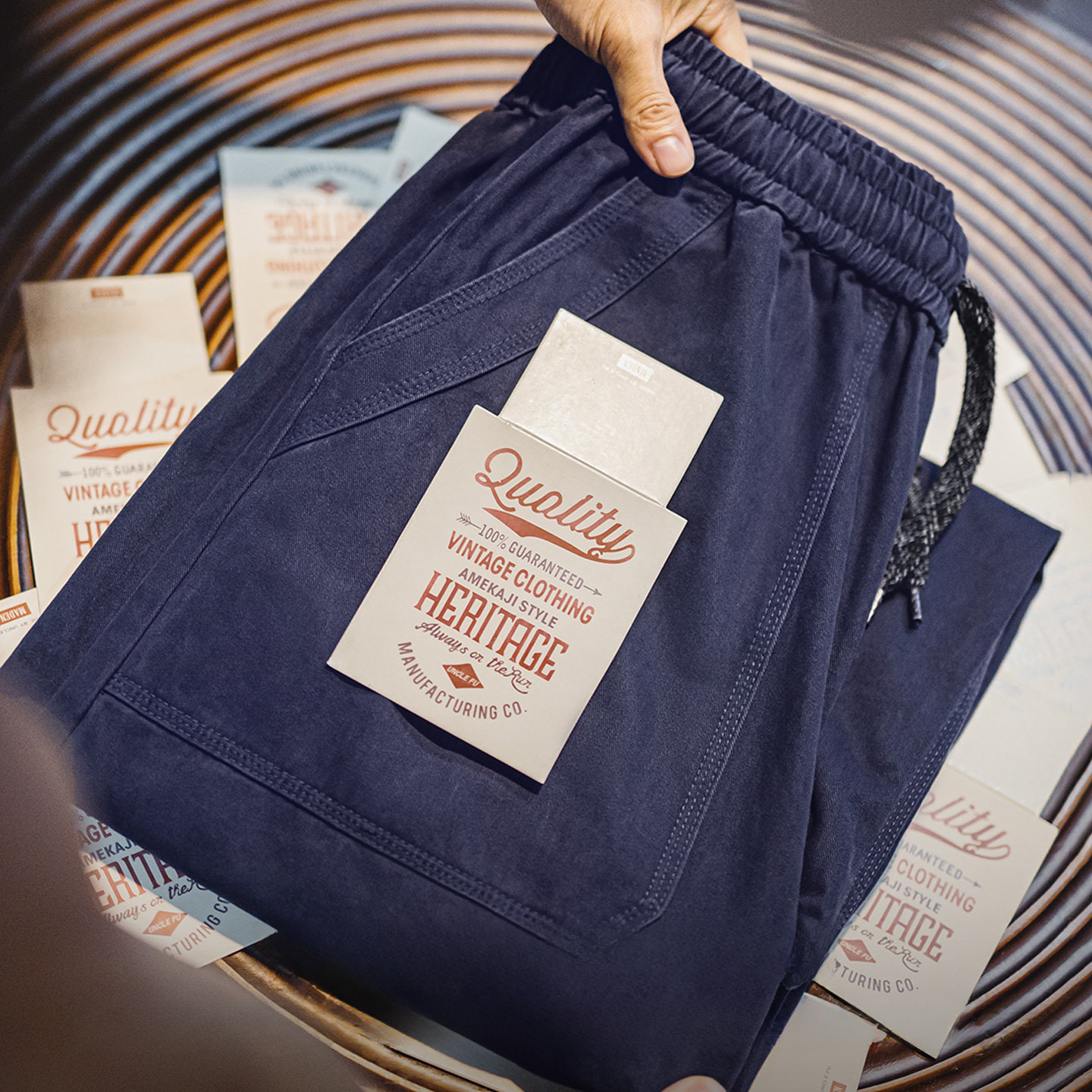 American Retro Washed Multi Pocket Pure Cotton Wide Leg Ankle Tied Casual Pants