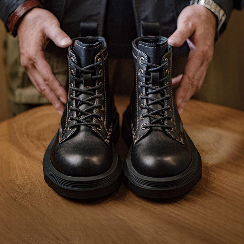 Maden retro workwear boots men's shoes black mid top British style thick soled Block Martin boots