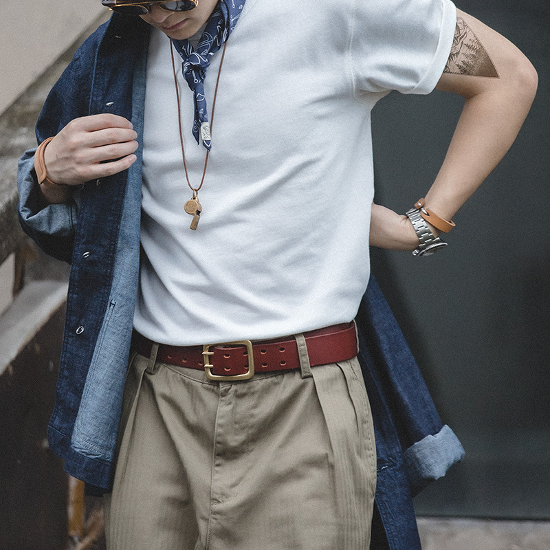 Maden Retro Crew Neck 300G Solid Color Thick Carbon Brushed T-shirt Men's Cotton Short Sleeve