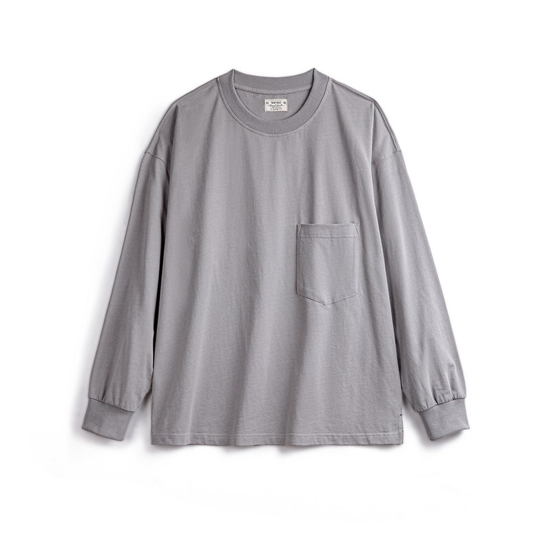 Maden casual solid color pocket long sleeved T-shirt Cityboy loose cotton inner bottom shirt