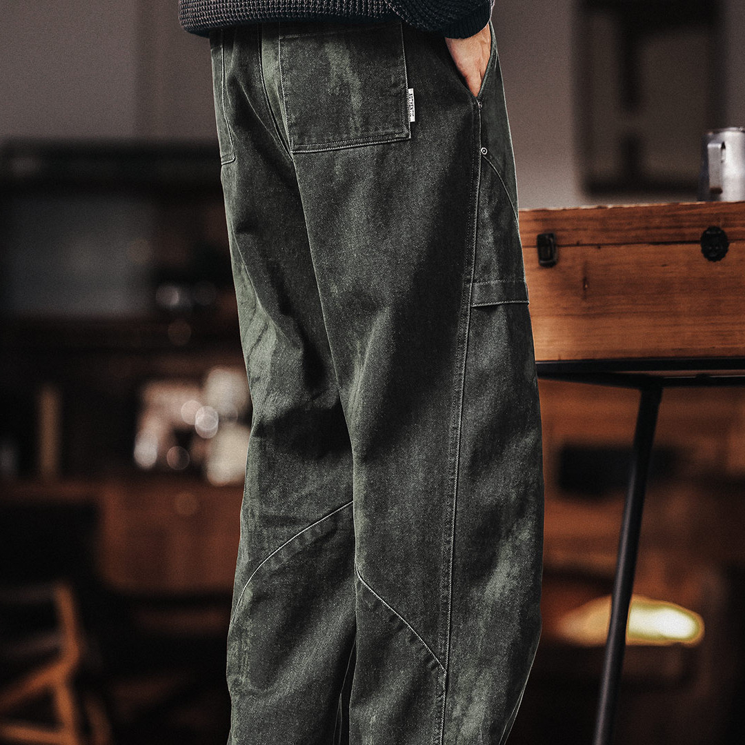 American Retro Men'S New Loose Military Green Paratrooper Pants