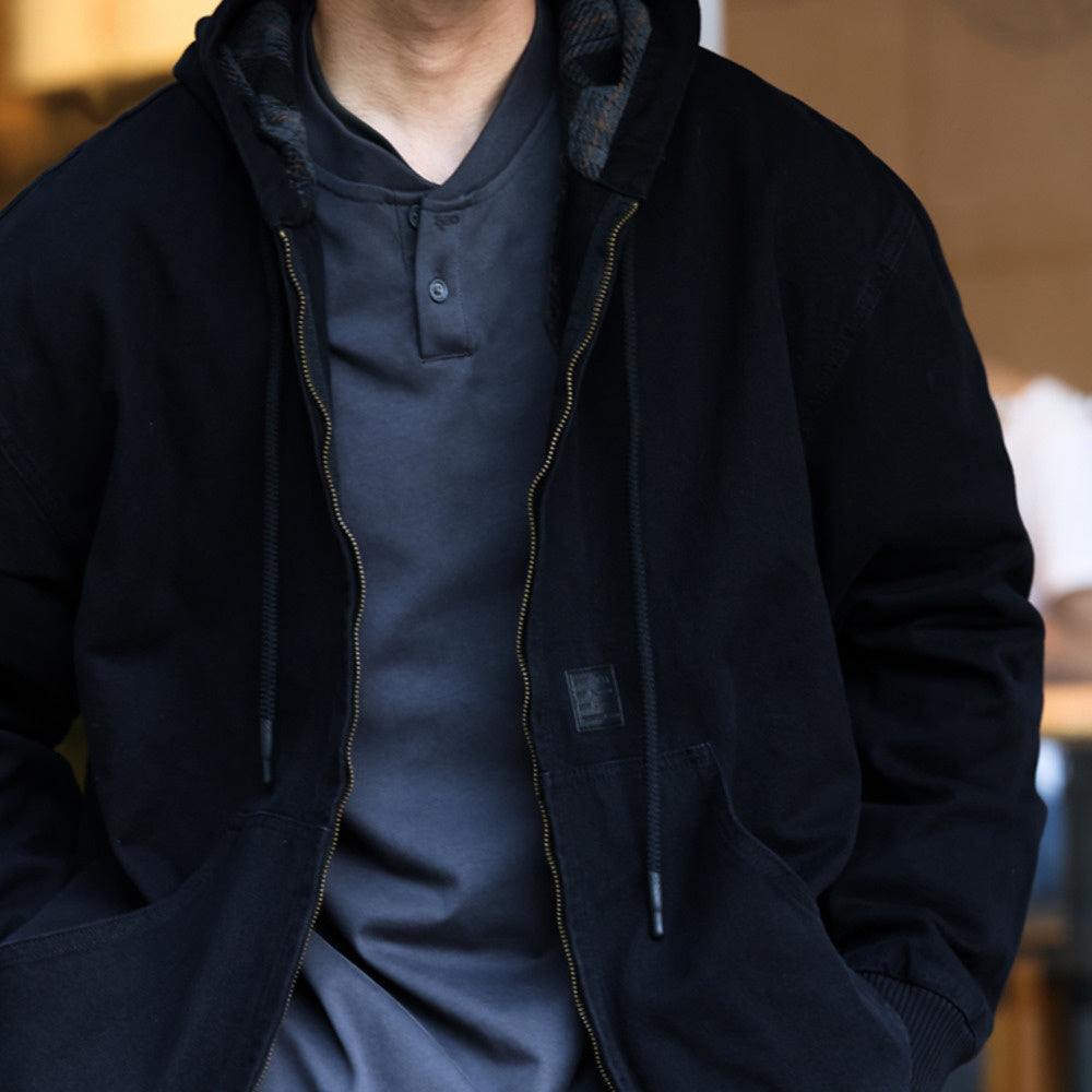 Hooded cardigan jacket, men's loose vintage zipper casual hoodie