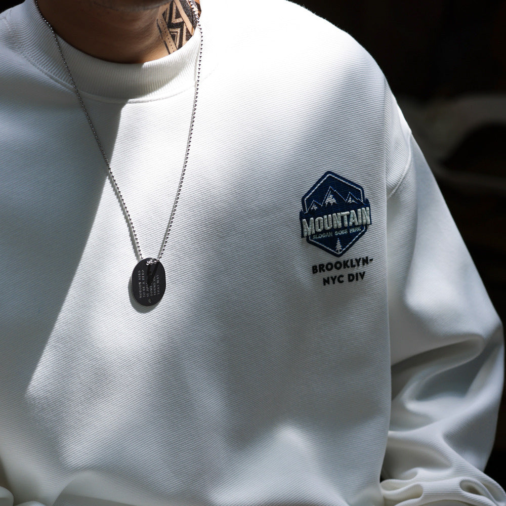 Casual 300g striped texture round neck sweatshirt for men, loose embroidered long sleeved base shirt