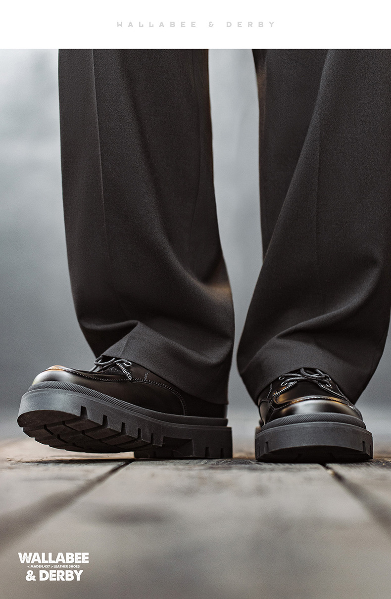 Maden Derby shoes, thick soled square toe workwear, high-end feel, big head casual Martin shoes