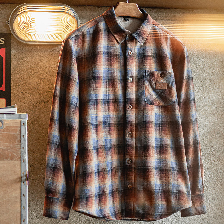 New Autumn And Winter American Retro Plaid Fleece Warm Plaid Shirt