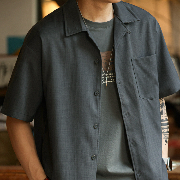 Japanese retro men's Cuban collar loose short sleeved shirt