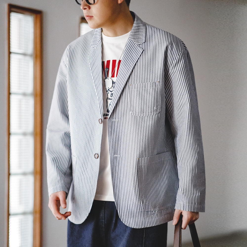 Maden bubble stripe flat collar loose and handsome casual fashion trendy suit