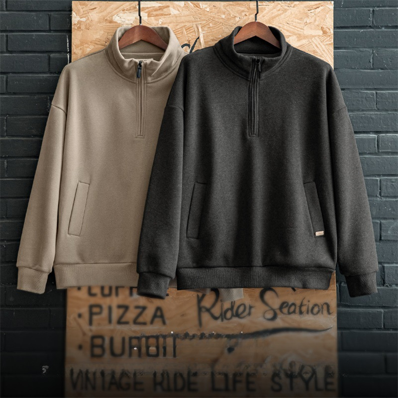 Maden casual half zip stand up collar with fleece hoodie, cleanfit fleece pullover top