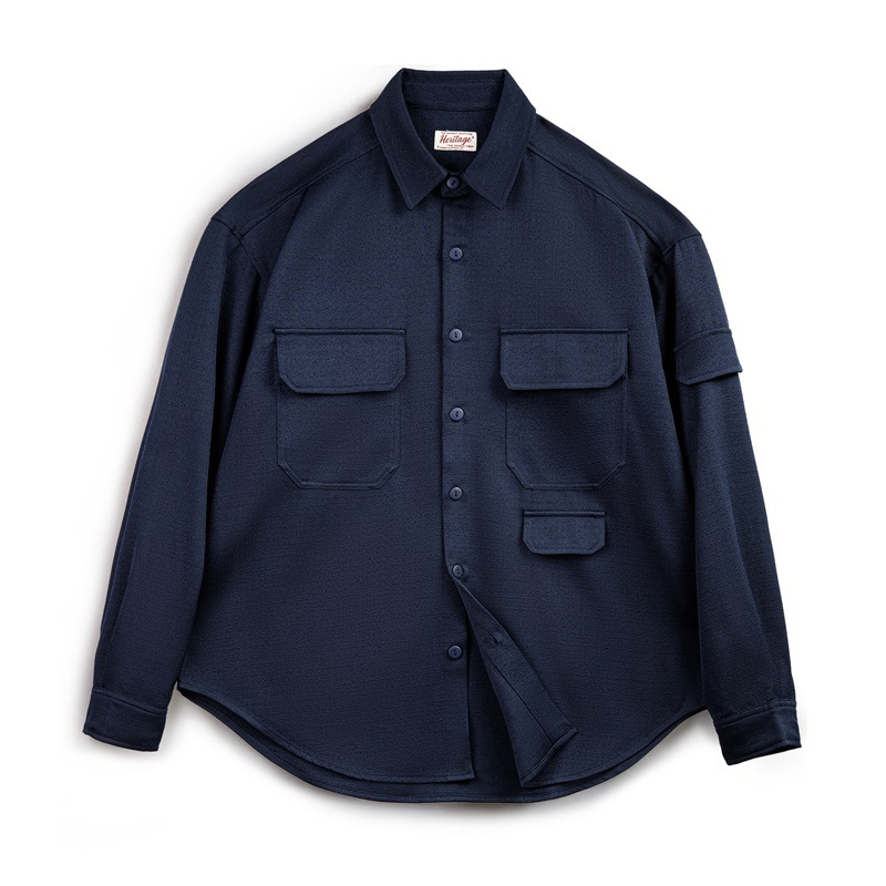 Maden casual silhouette wrinkle free long sleeved shirt with loose collar pockets, shirt jacket