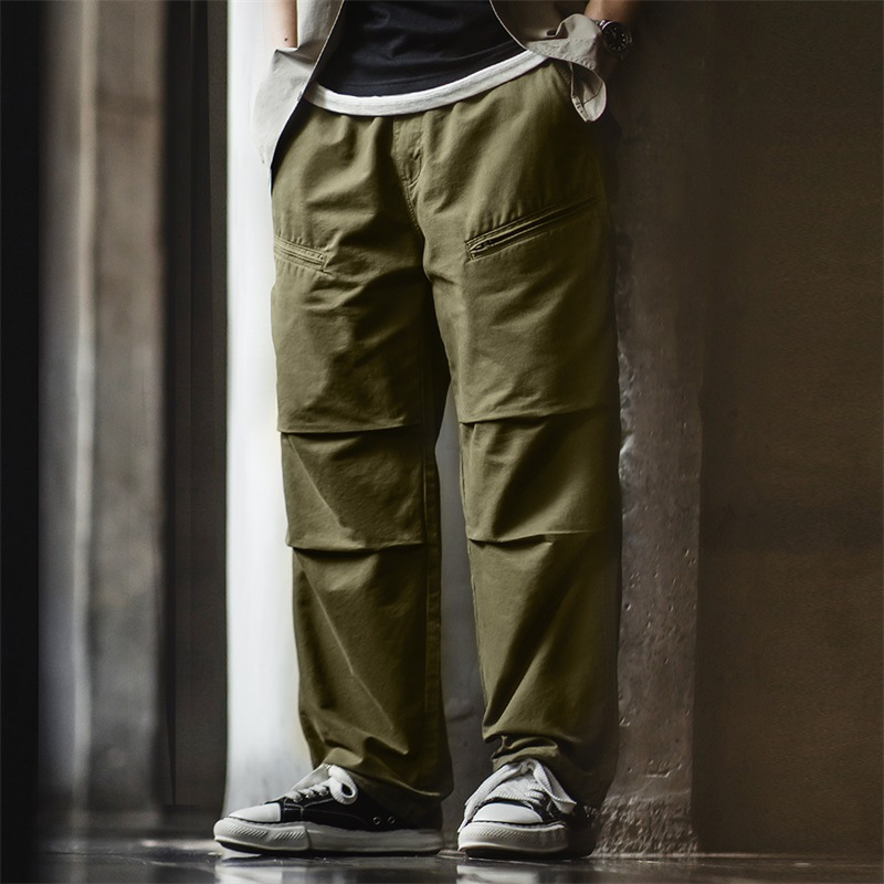 Maden Retro Double Fold Parachute Vibe Pure Cotton Straight Drawstring Foot Straightening Casual Pants