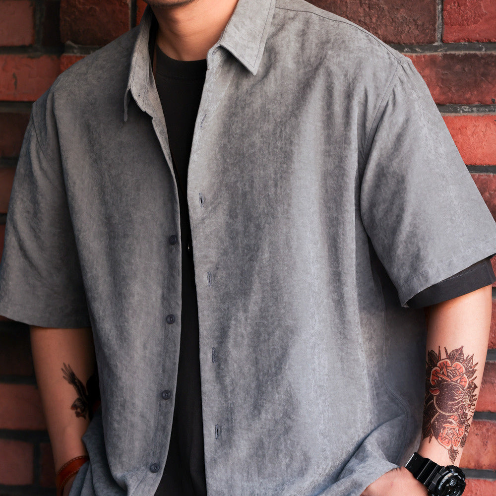 Summer casual men's American loose wrinkle resistant high-end short sleeved shirt