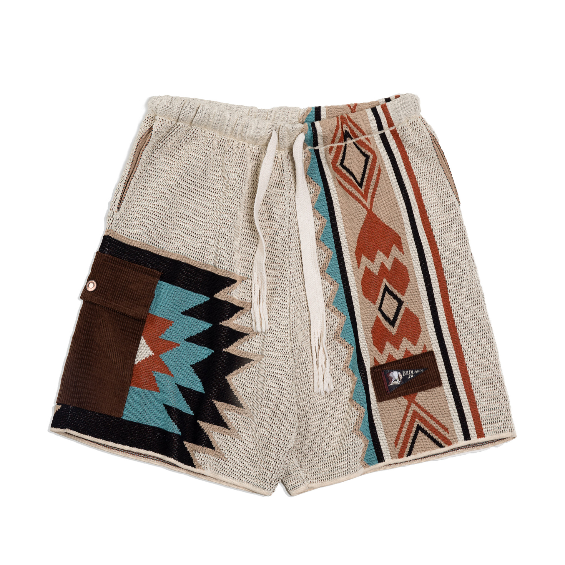 Maden Retro Navajo Knitted Shorts with Contrast Embroidered Five-inch Guards