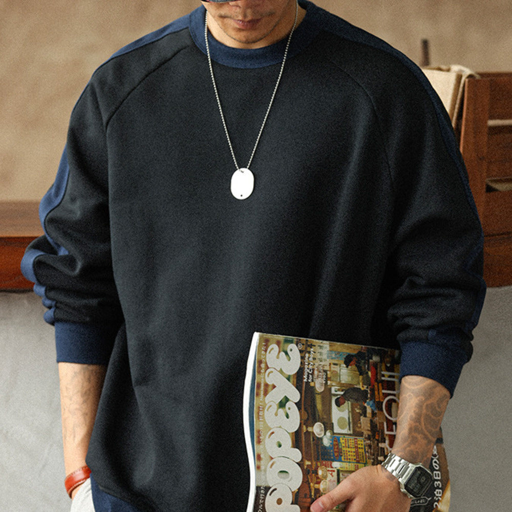 Ribbed Clashing Colorblocked Pullover Sweatshirt 480G Heavyweight Cotton Terry Casual Jacket Top