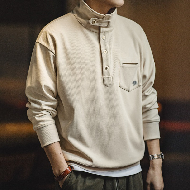 Maden casual half open standing collar hoodie with a lazy style lapel knit polo shirt