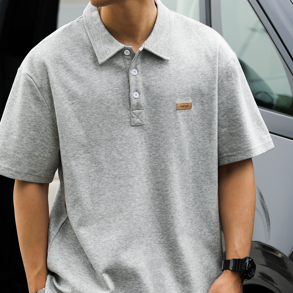 Summer Japanese men's loose collared casual short sleeved polo shirt