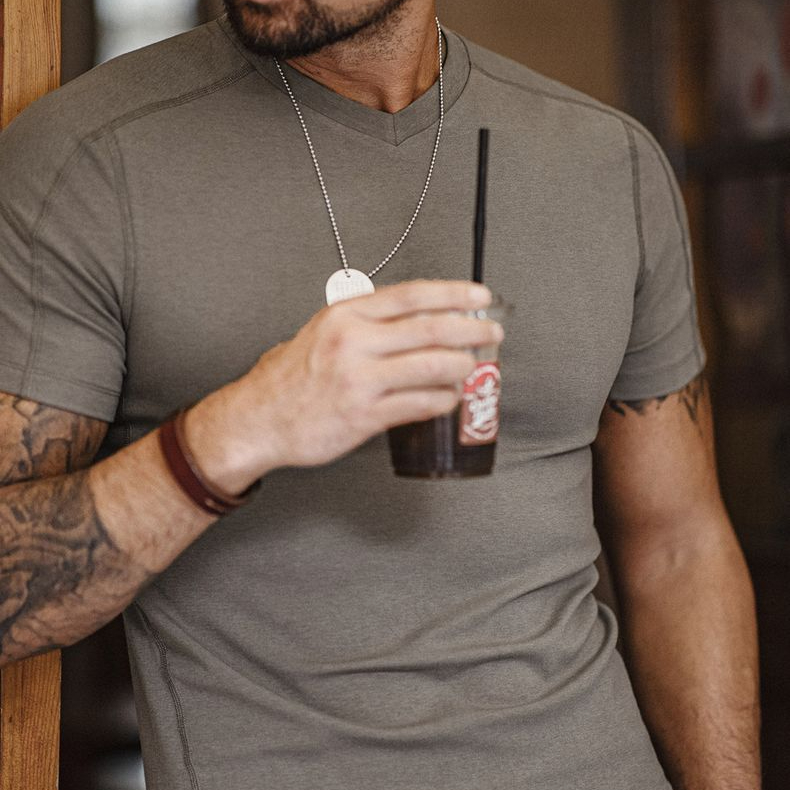 Summer American style Lyocell men's cool quick drying V-neck T-shirt