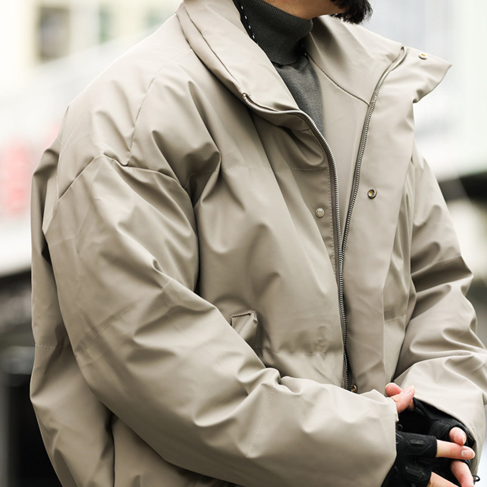 Casual cleanfit short section stand-up collar PU leather loose vintage high-class feeling cotton coat jacket