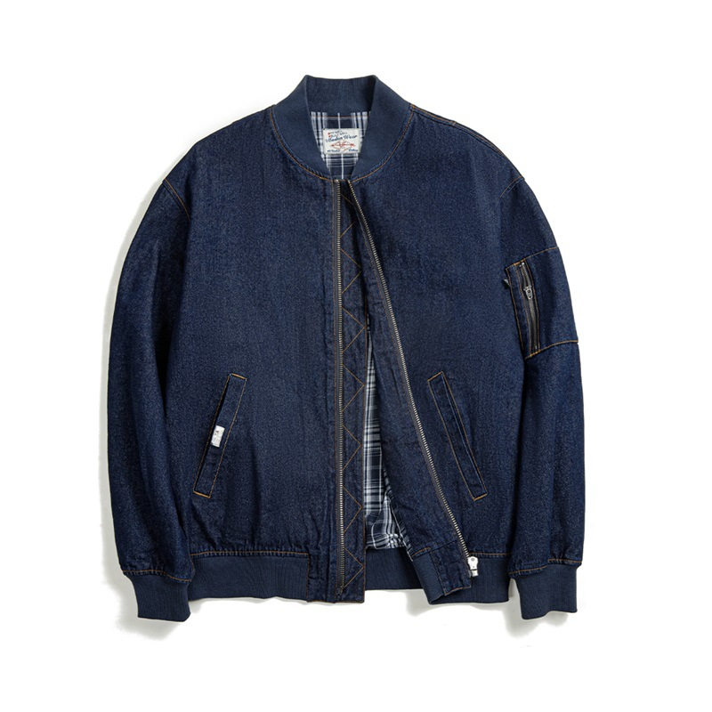 Maden Retro Denim MA1 Pilot Jacket Baseball Collar Amikaki Denim Coat