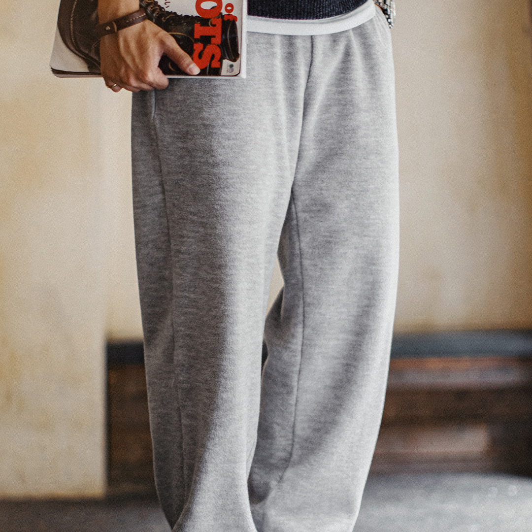 American Casual Gray Fleece With Fleece Straight Leg Elastic Waistband And Ankle Long Pants