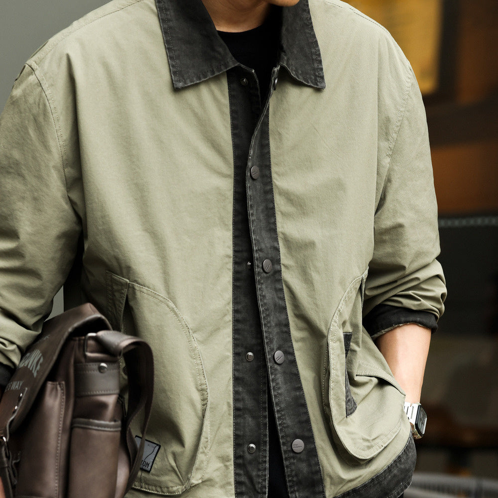 G9 Harrington Jacket with Contrast Splicing Collar and Motorcycle Cleanfit Coat