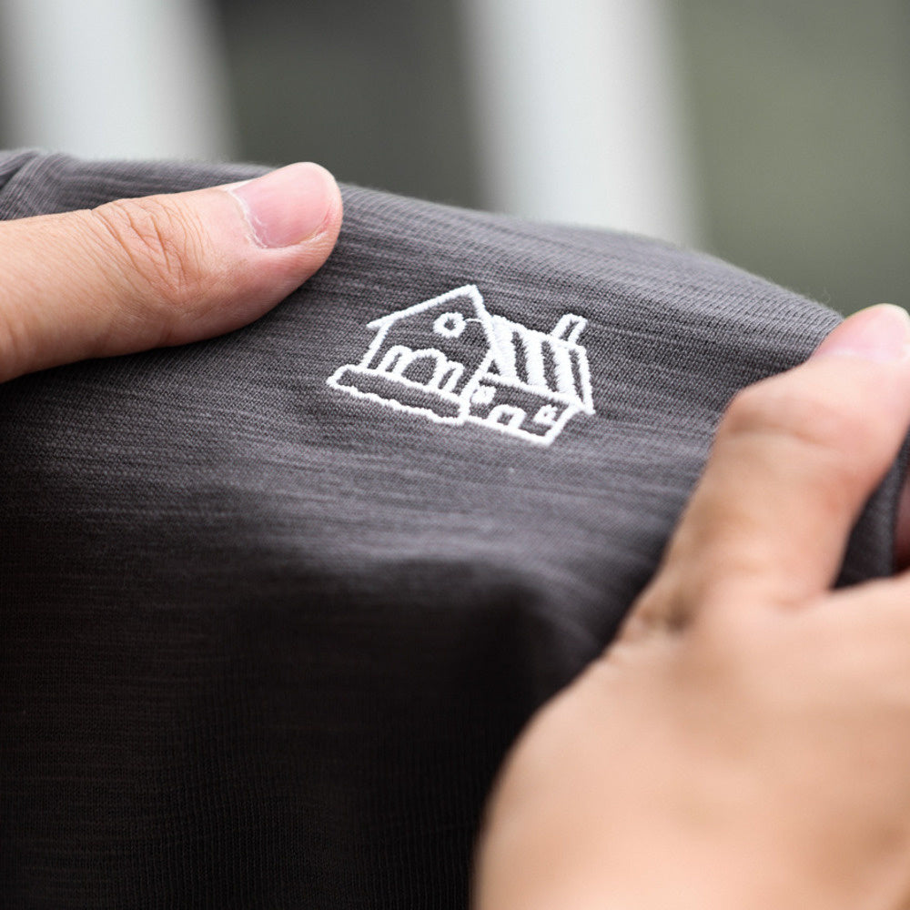 Japanese casual 300g heavyweight bamboo cotton long sleeved loose embroidery crisp feeling layered bottom T-shirt