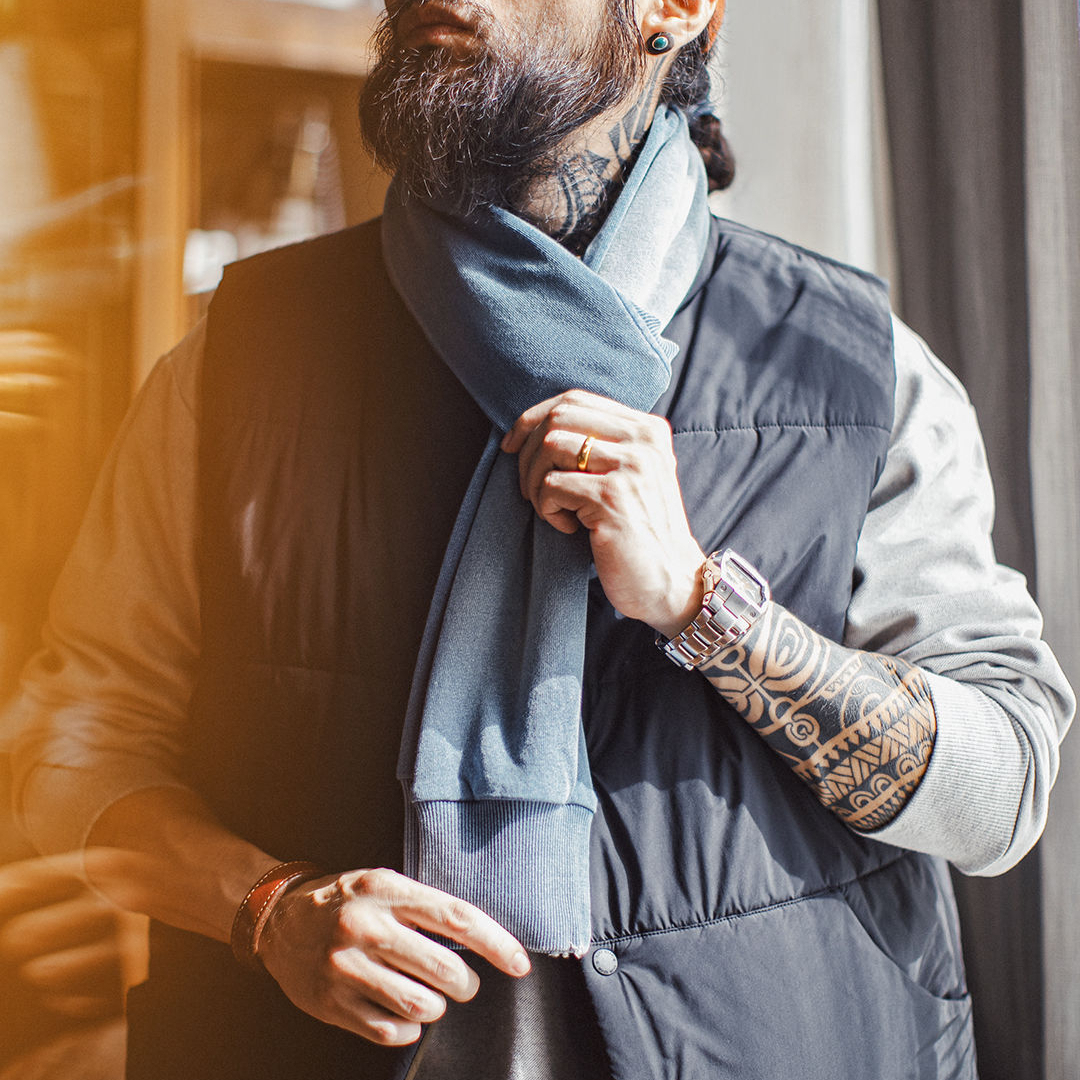 American Style Sweatshirt Scarf Shawl Dual-Use Retro Men'S Blue Warm Scarf