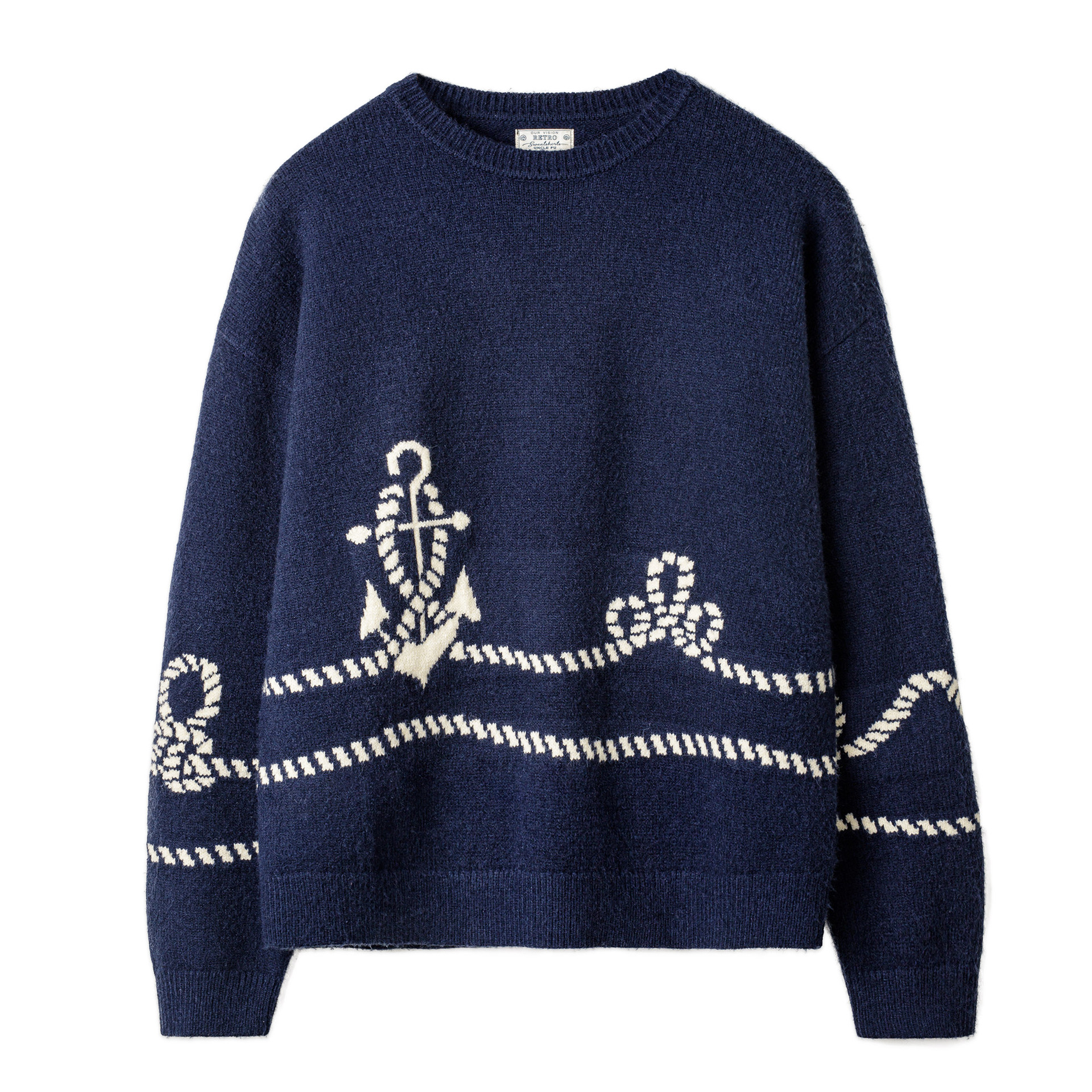 American-style Casual Navy Blue Pullover Knitted Inner Sweater