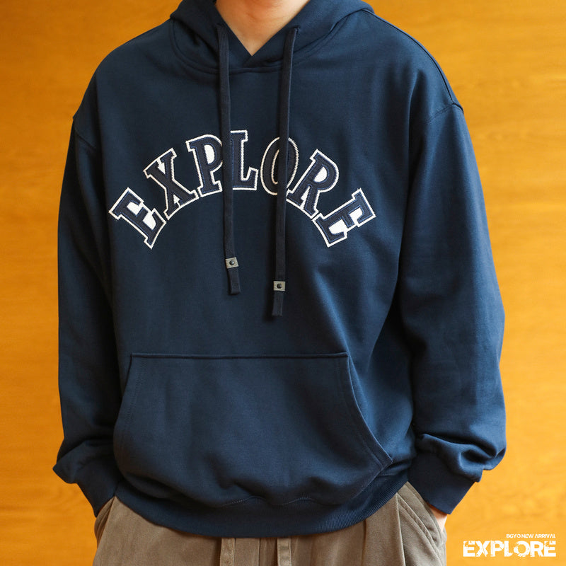 BGYO casual 380g pure cotton hooded sweatshirt men's loose embroidered couple hoodie jacket