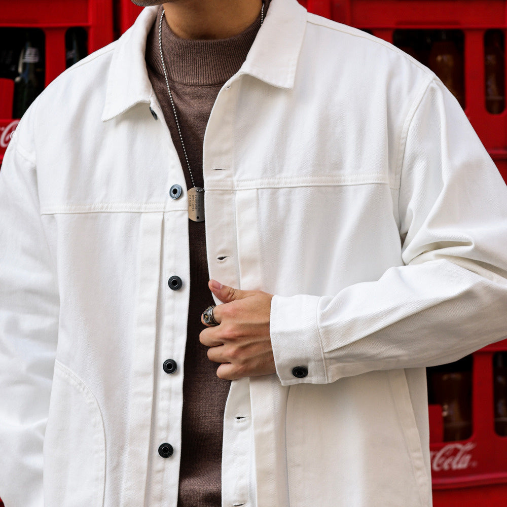 Gray style carbon brushed jacket for men, loose casual lapel workwear 