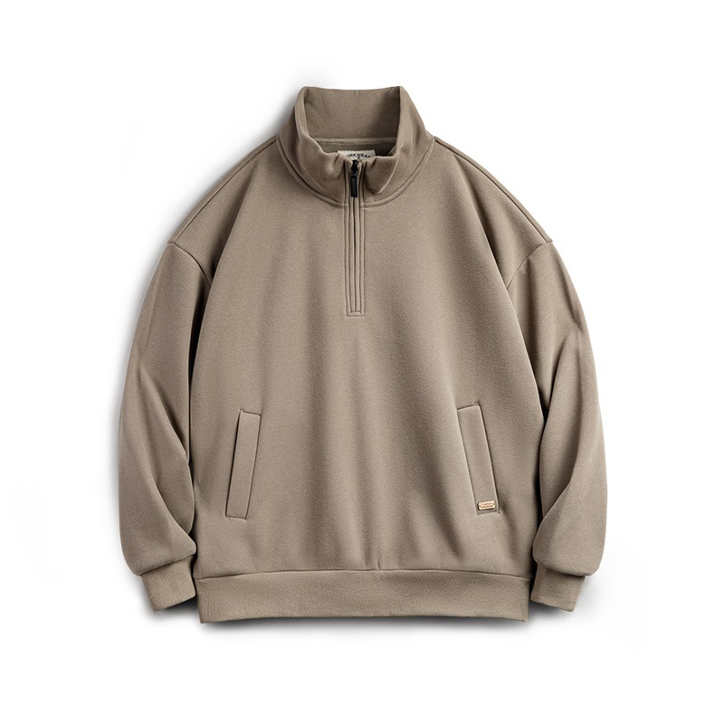 Maden casual half zip stand up collar with fleece hoodie, cleanfit fleece pullover top