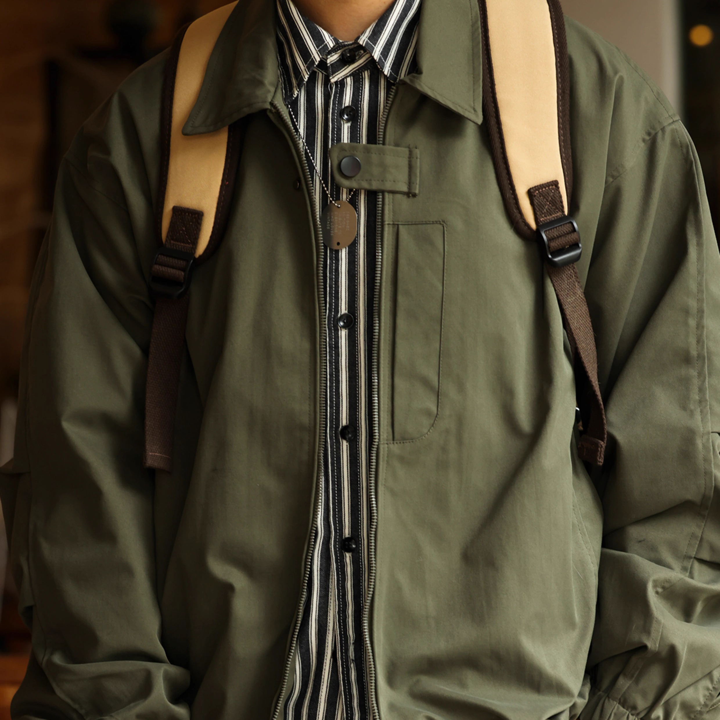 American Retro Lapel Men'S Casual Loose Military Green Detroit Jacket