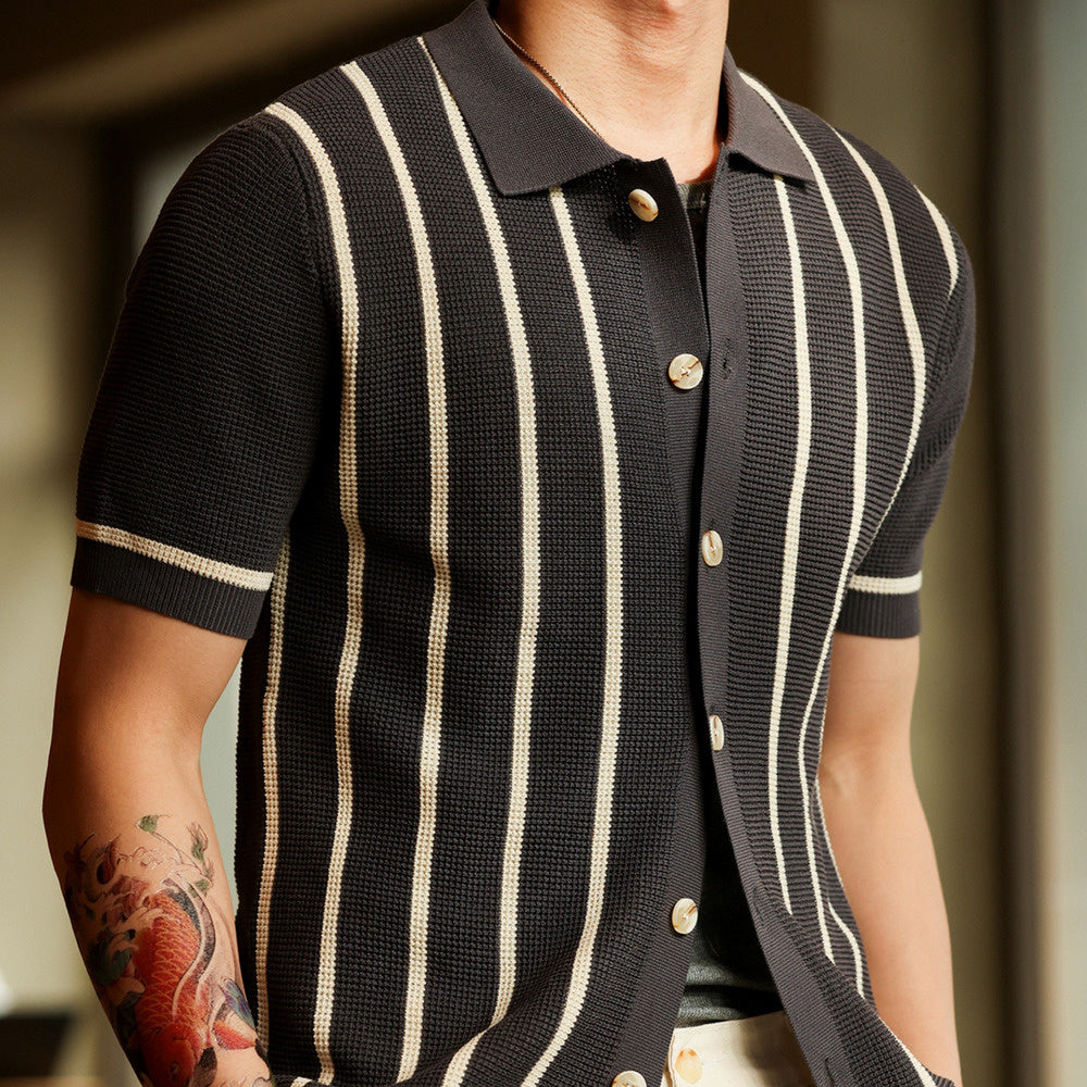 Italian retro collar striped jacquard men's wrinkle resistant British shirt