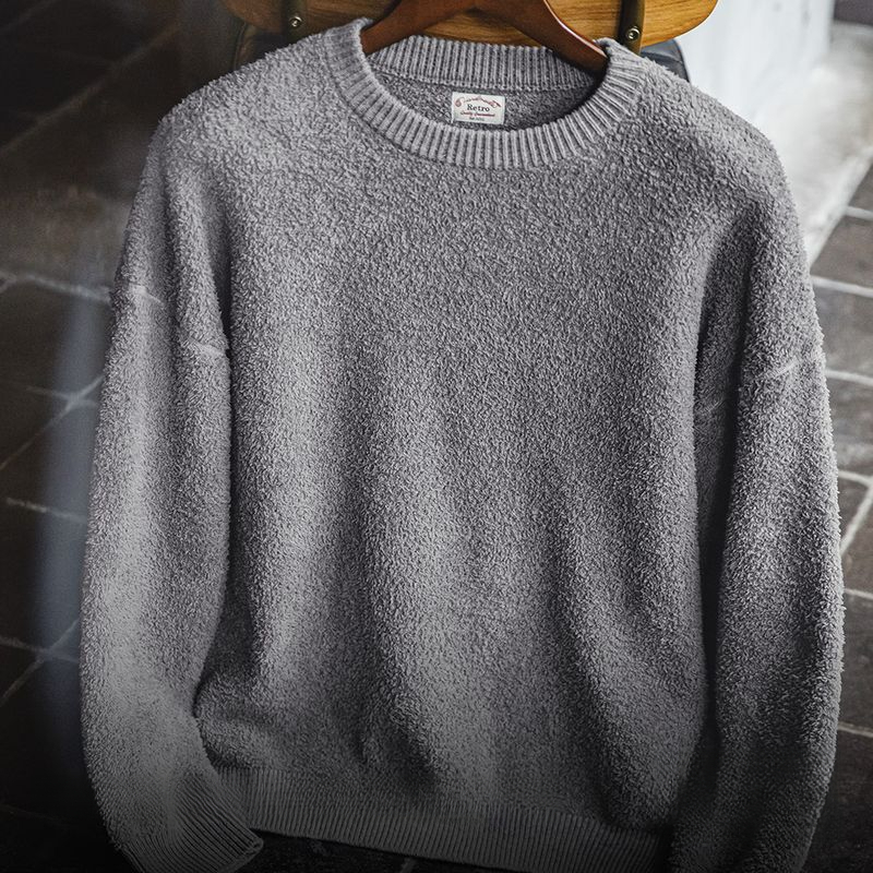 Magi Retro Half Fleece Round Neck Sweater Lazy Style Hoodie Grey Velvet Warm Top