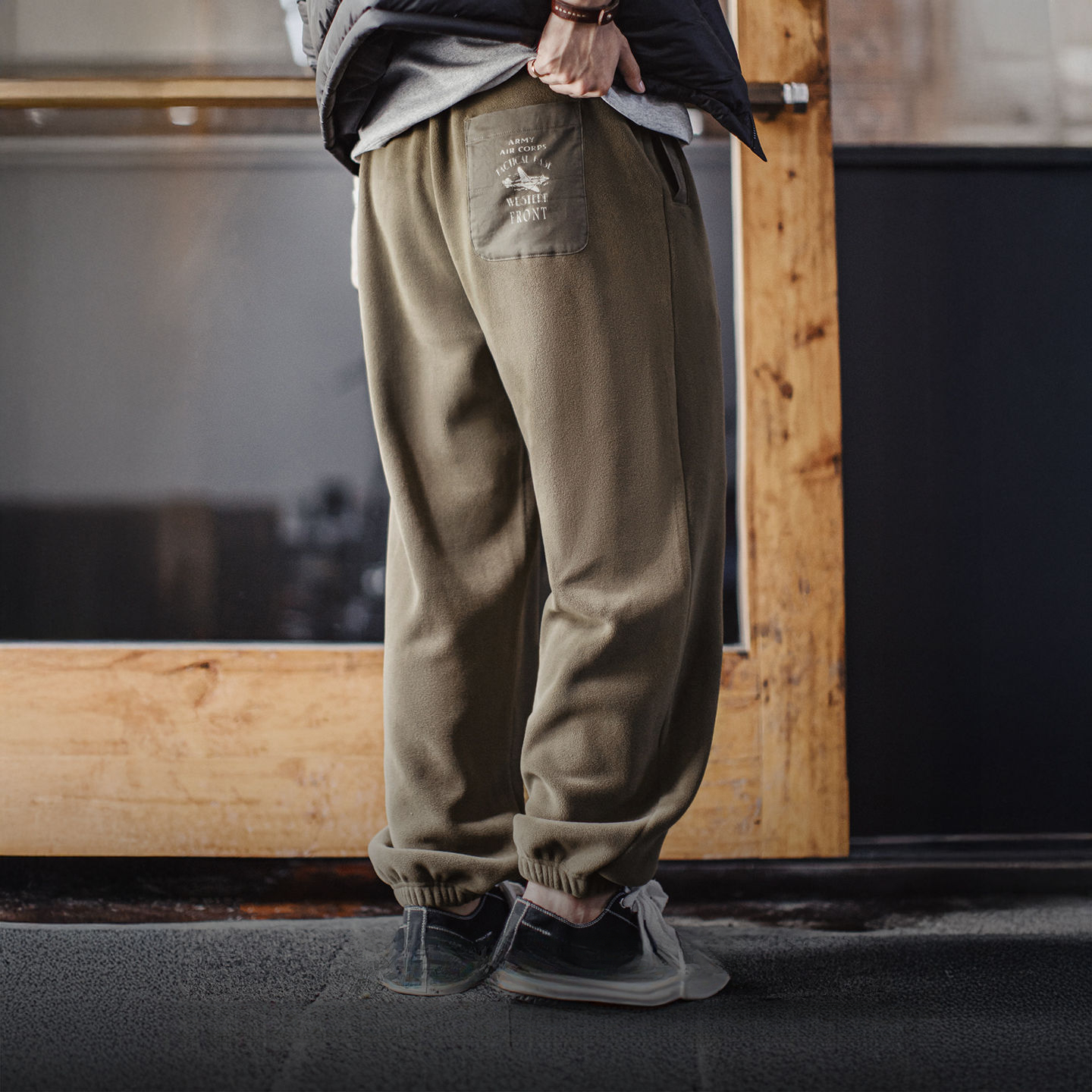 American Retro Fleece Warm Brown Maillard Leg Tied Casual Pants