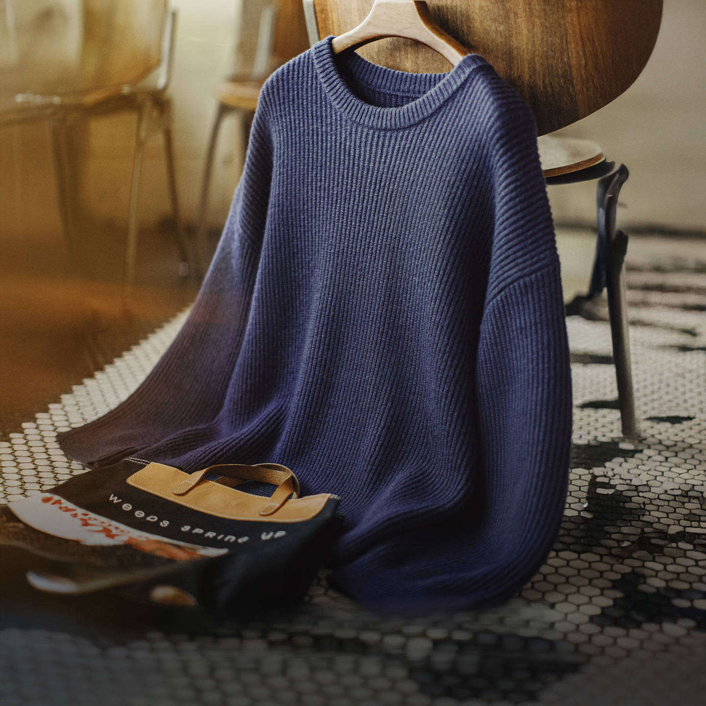 American Blue Pit Stripe Round Neck Pullover With Hanging Stripe Top